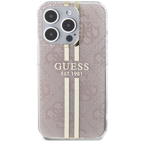 Guess IML 4G Gold Stripe beskyttelsesdeksel til iPhone 14 Pro Max - rosa