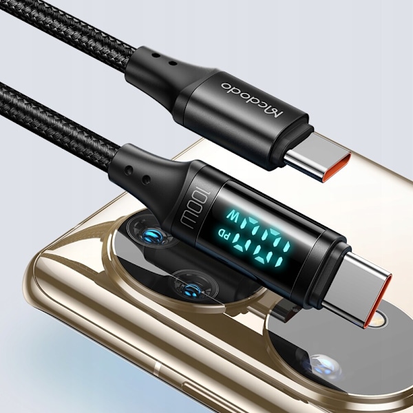 MCDODO CABLE MED DISPLAY USB-C SNABBLADDING USB TYPE C 5A 100W 1M
