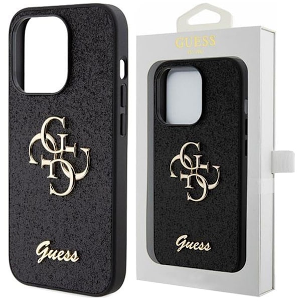 Guess Glitter Script Big 4G-deksel til iPhone 15 Pro Max - svart