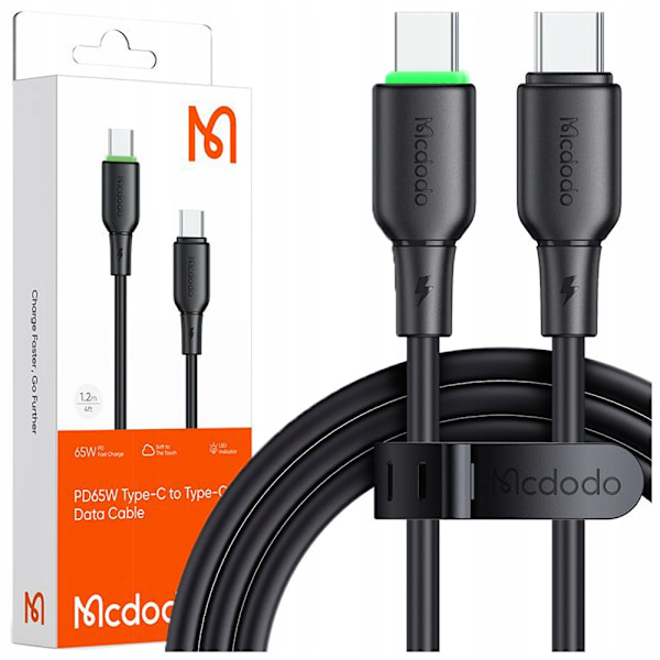 MCDODO USB-C SNABBLADDNINGSKABEL FÖR SAMSUNG APPLE USB TYP C 65W 1M LED SVART