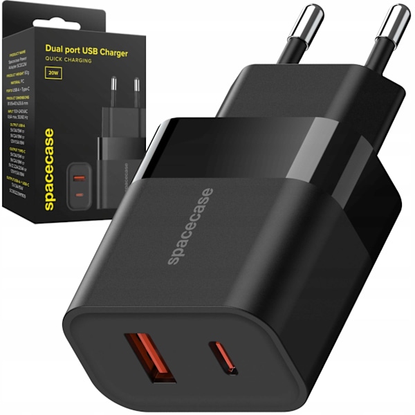 Rymdfall Usb Laddare 20W Sc001B Svart För Iphone X 11 12 13 14