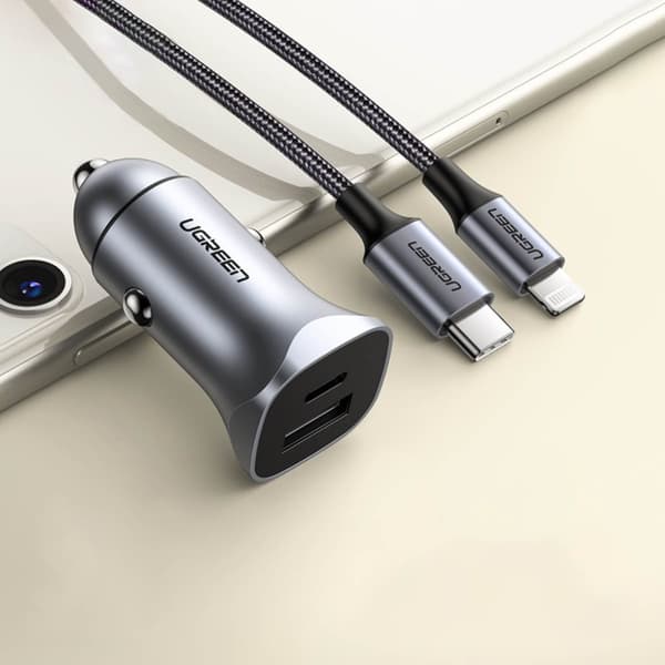 Ugrønn hurtig billader USB-A / USB-C 30W PD PPS grå (CD130)