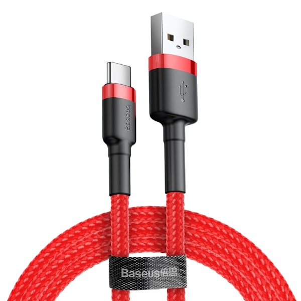 Baseus Cafule-kabel slitesterk nylonkabel USB / USB-C QC3.0 3A 1M rød (CATKLF-B09)