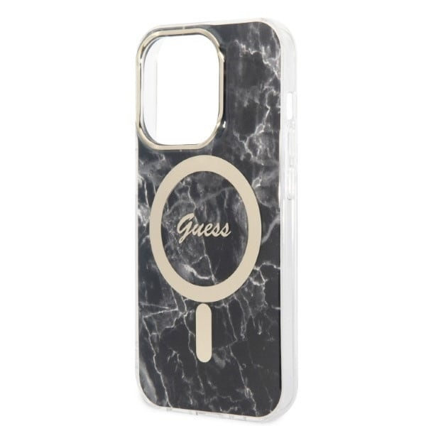 Guess sett MagSafe lader + etui iPhone 14 Pro 6.1 svart marmor (GUBPP14LHMEACSK)