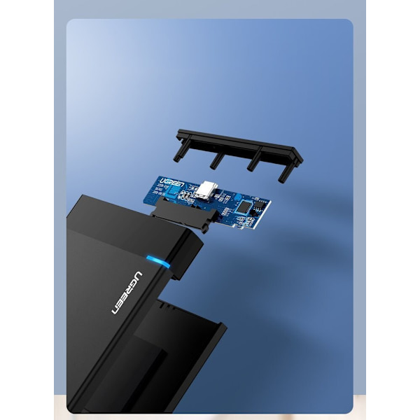 Ugreen HDD SSD-stasjonsdeksel SATA 2.5 USB 3.2 Gen 1 (5 Gbps) micro USB SuperSpeed+ 0,5 m kabel svart (US221 30848)
