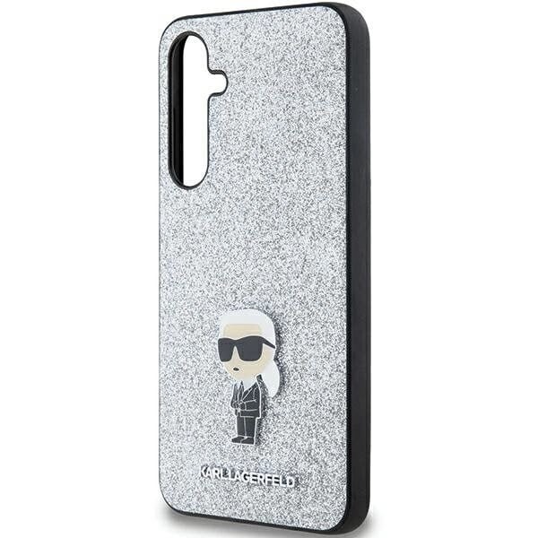 Karl Lagerfeld Fixed Glitter Ikonik Logo Metal Pin Beskyttelsesveske til Samsung Galaxy A55 - Sølv