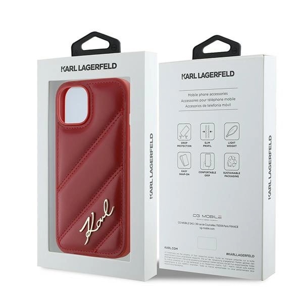 KARL LAGERFELD DIAGONAL QUILTED SCRIPT COVER TIL IPHONE 15 / 14 / 13 - RØD