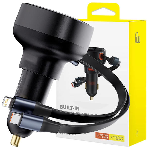 Baseus Enjoyment USB-A billader med USB-C / Lightning 60W kabel - svart