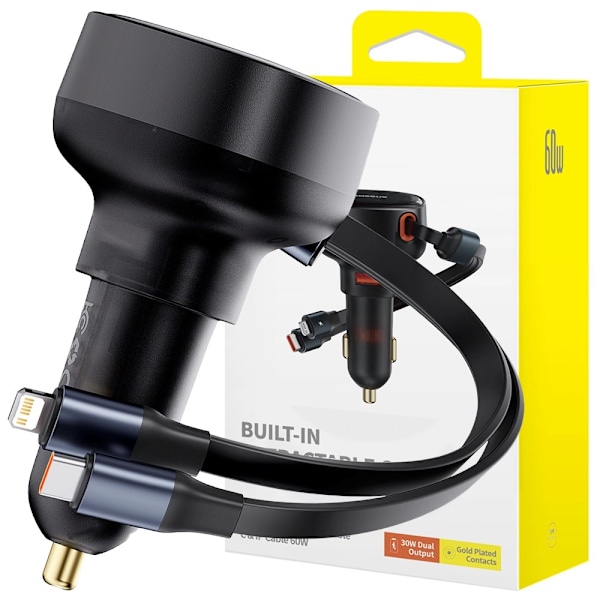 Baseus Enjoyment USB-A billader med USB-C / Lightning 60W kabel - svart Svart