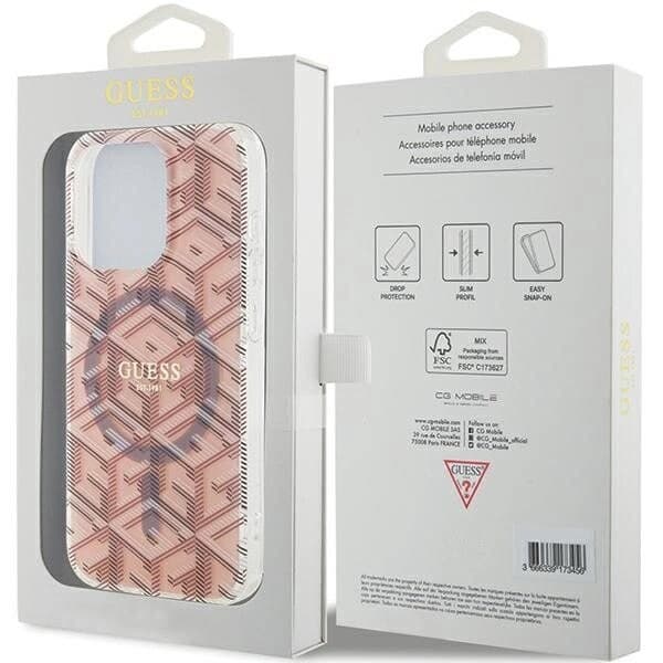 Guess IML GCube MagSafe-deksel til iPhone 15 Pro - rosa