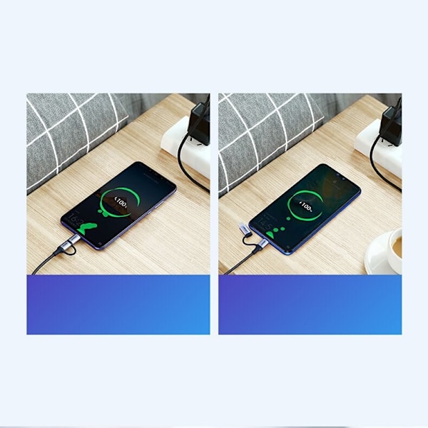 Ugrønn kabel 2-i-1 USB - mikro-USB / USB Type C 1m 2.4A svart (30875)