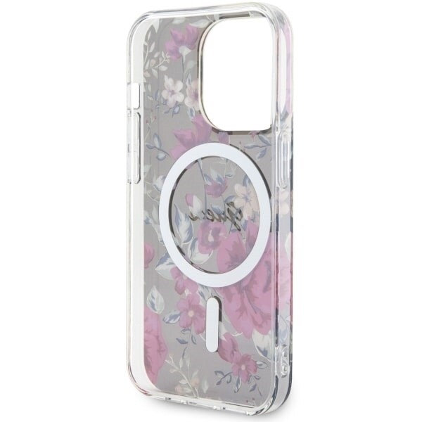 Guess GUHMP14LHCFWSA-deksel til iPhone 14 Pro grønn/khaki hardt deksel Flower MagSafe