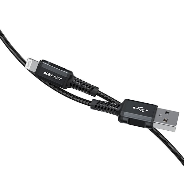 ACEFAST KABEL LANG STÆRK MFI USB - LYN 1,8M, 2,4A SORT