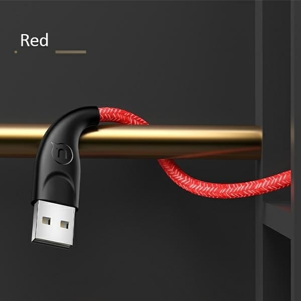 USAMS Flätad kabel U41 lightning 3m 2A röd/röd SJ397USB02 (US-SJ397) Snabbladdning