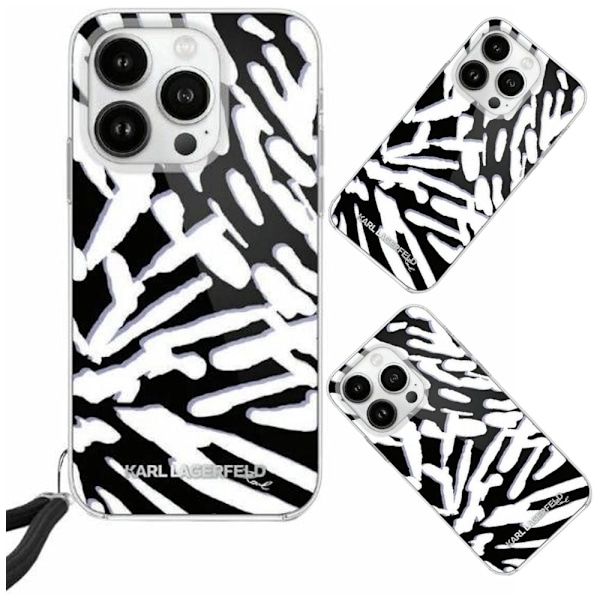 KARL LAGERFELD IML ZEBRA PATTERN & CORD COVER TIL IPHONE 15 PRO - SORT