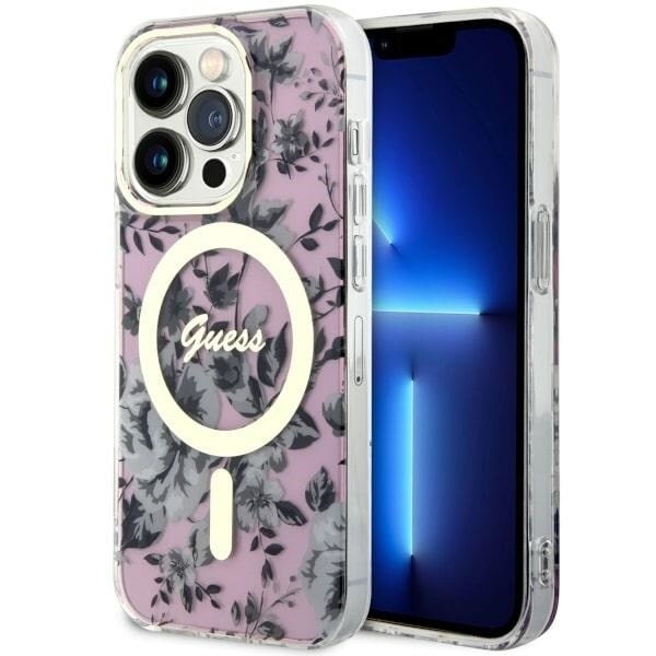 Guess GUHMP14XHCFWSP-deksel til iPhone 14 Pro Max 6.7 - Pink Flower MagSafe