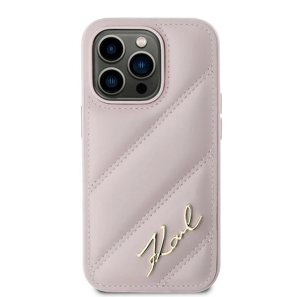 KARL LAGERFELD DIAGONAL QUILTED SCRIPT COVER TIL IPHONE 14 PRO - PINK