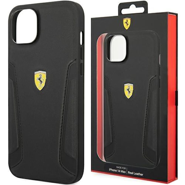 FERRARI LÆDER STAMP SIDES ETUI TIL IPHONE 14 PLUS - SORT