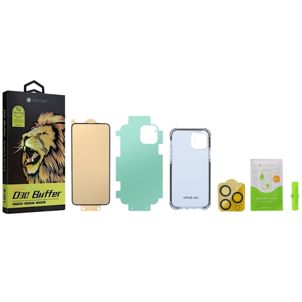BESTSUIT 6I1 SÆT TIL IPHONE 13 MINI COVER / FLEXI HÆRDET GLAS / BAGSIDEFOLIE / KAMERAGLAS / KLUDE / APPLIKATOR (D30 BUFFER)