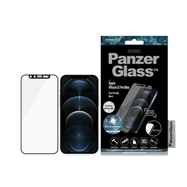 PANZERGLASS E2E MICROFRACTURE ANTIBAKTERIELT GLAS MED KAMERACOVER MED SWAROVSKY CRYSTAL TIL IPHONE 12 PRO MAX - MED SORT RAMME