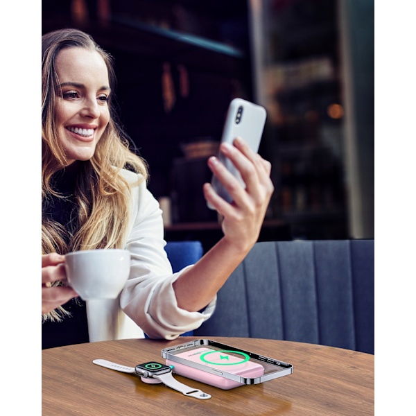 INNOSTYLE POWERDUO 2IN1 SNABB INDUKTION POWERBANK FÖR MAGSAFE KLOCKA 10000MAH ROSA