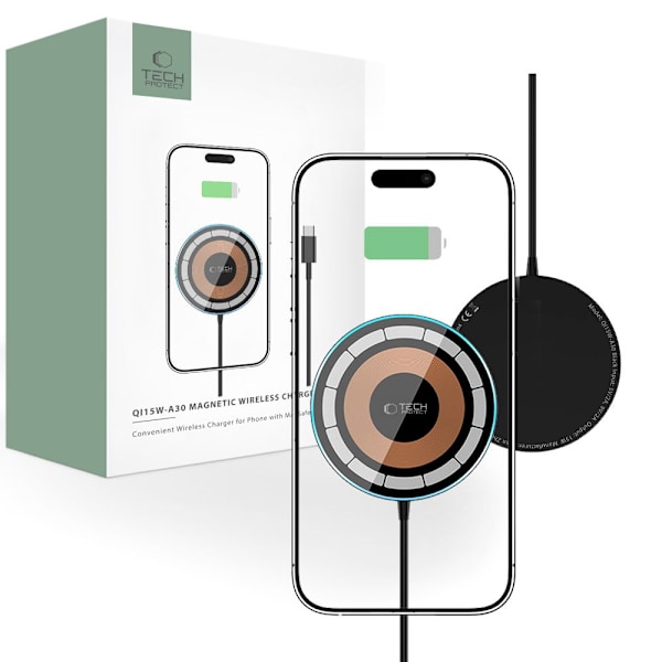 TECH-PROTECT QI15W-A30 MAGNETISK MAGSAFE TRÅDLØS OPLADER SORT