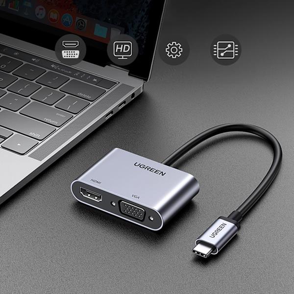 UGREEN CM162 50505 USB-C - HDMI / VGA / USB-A 3.0 / USB-C PD-ADAPTER - GRÅ