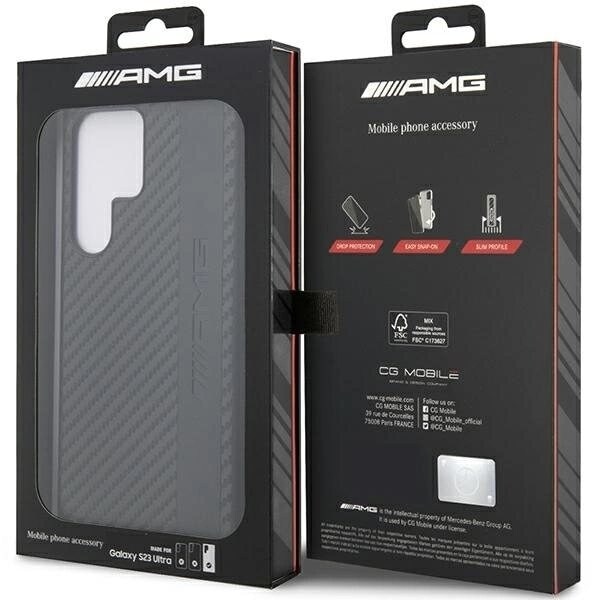 AMG CARBON STRIPE&EMBOSSED COVER TIL SAMSUNG GALAXY S23 ULTRA - SORT