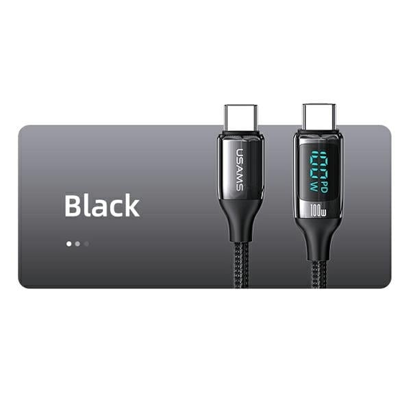 USAMS Flätad kabel U78 USB-C till USB-C LED 3m 100W Snabbladdning svart/svart SJ559USB01 (US-SJ559)