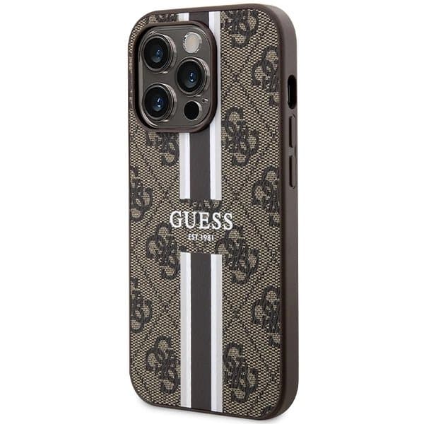 Guess 4G Printed Stripes MagSafe-deksel til iPhone 15 Pro - brun