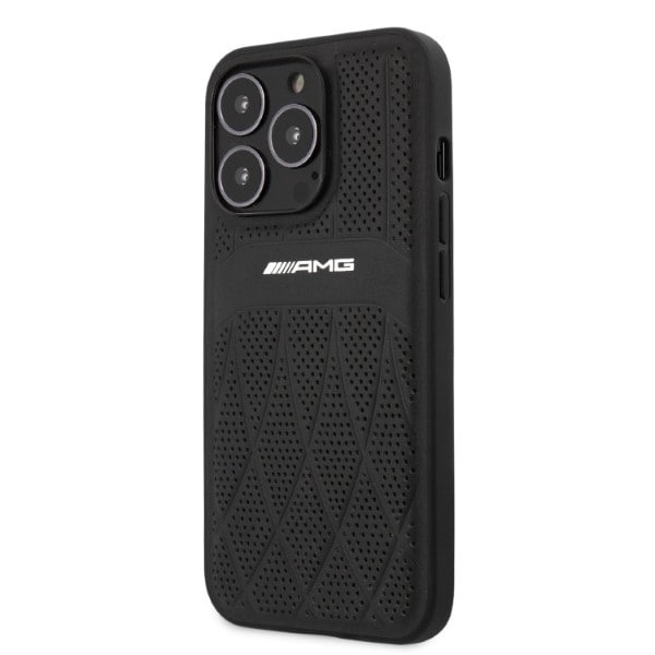 AMG AMHCP13XOSDBK iPhone 13 Pro Max 6,7" svart/svart hårdfodral Läder Curved Lines