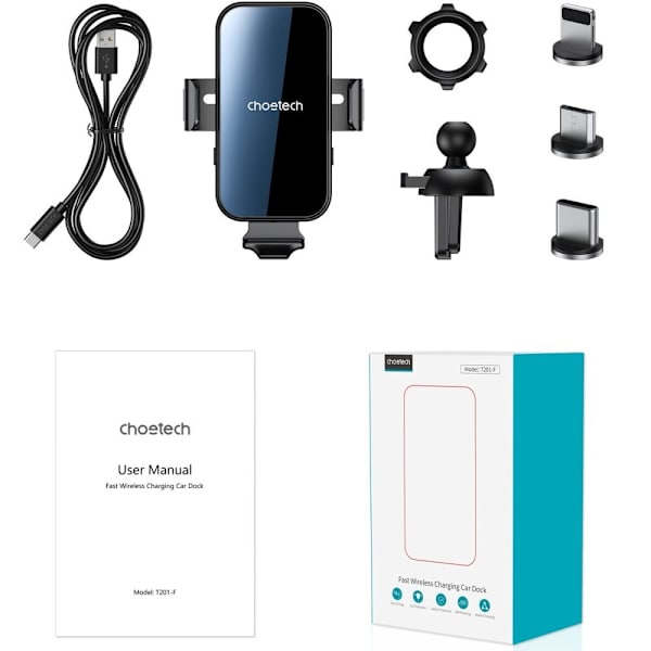 Choetech induksjonslader med holder + magnetspisser svart (T201-F)