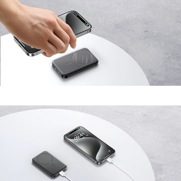 POWERBANK JOYROOM JR-W020 MINI 5000MAH USB-A USB-C INDUKTIV 20W - SORT + USB-C / USB-C KABEL