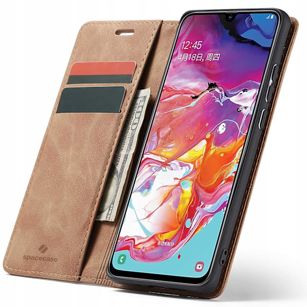 Spacecase Väska Galaxy A70 Läder Kritabrun