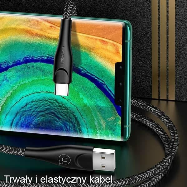 USAMS Flätad kabel U41 USB-C 3m 2A röd/röd SJ398USB02 (US-SJ398) Snabbladdning