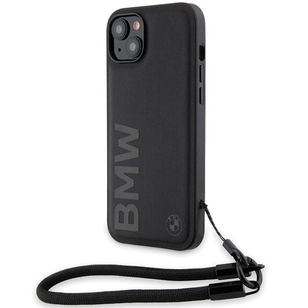BMW Signature Leather Wordmark Cord Case for iPhone 15/14/13 - Svart