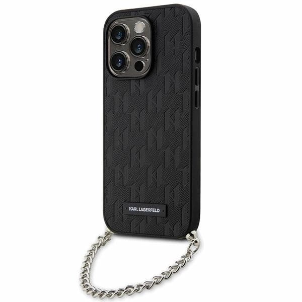KARL LAGERFELD SAFFIANO MONOGRAM CHAIN ETUI TIL IPHONE 14 PRO - SORT
