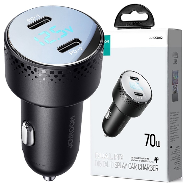 2x USB C 70W billader med LED display Joyroom JR-CCD02 - svart