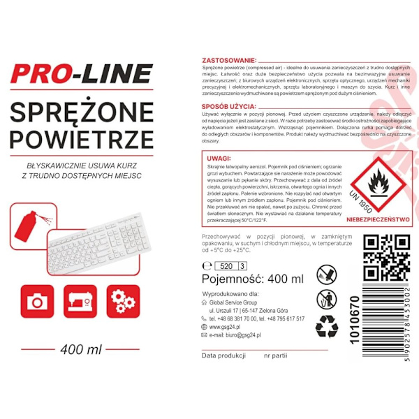 Trykkluft for rengjøring av symaskinelektronikk PRO-LINE spray 400ml