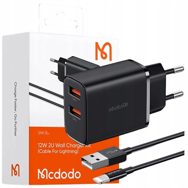 MCDODO NÄTLADDARE FÖR APPLE 2XUSB 12W + IPHONE LIGHTNING-KABEL 1M