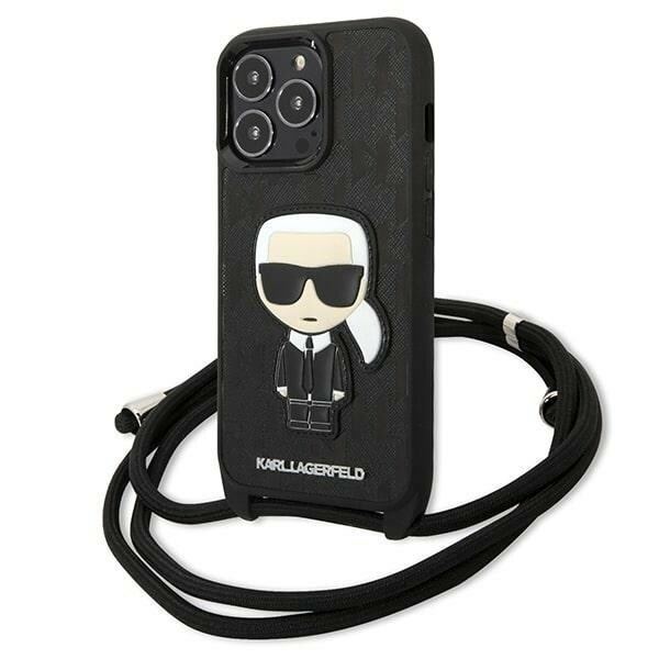 Karl Lagerfeld KLHCP13LCMNIPK iPhone 13 Pro / 13 6,1" hårdfodral svart/svart Läder Monogram Patch och sladd Iconik