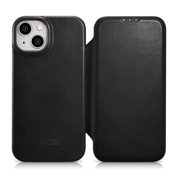 ICARER CASE CASE LÆDERCOVER MED MAGSAFE TIL IPHONE 14+ SORT
