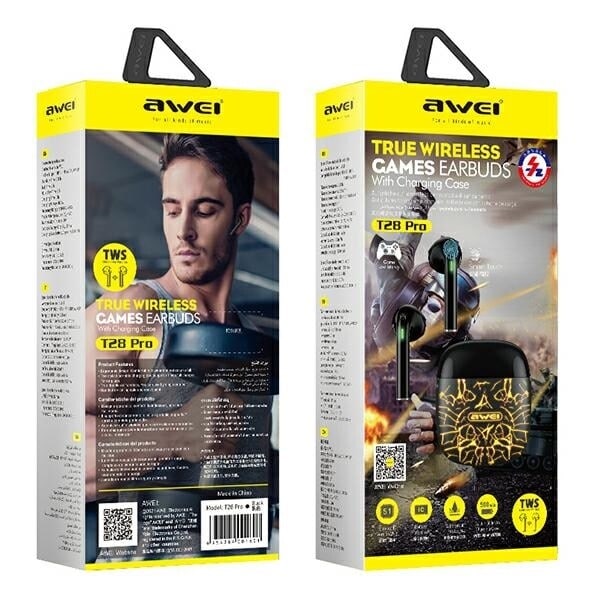 AWEI Bluetooth 5.0 T28 Pro TWS hörlurar + dockningsstation svart/svart
