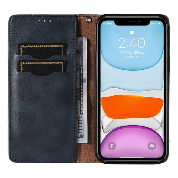 Magnet Strap Case for iPhone 13 lommebok beskyttelse + mini stropp anheng blå
