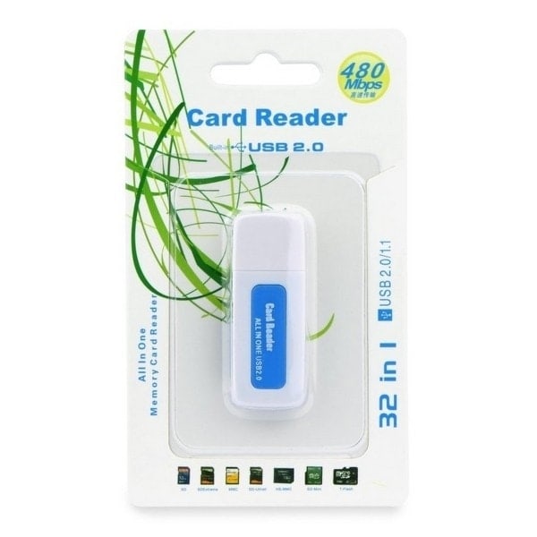 Minneskortläsare SDHC/SD/MMC/RS-MMC/Mini-SD(adapter)/Micro SD(adapter)/TF(adapter)/XD/MS/MS PRO DUO 2.0 blå