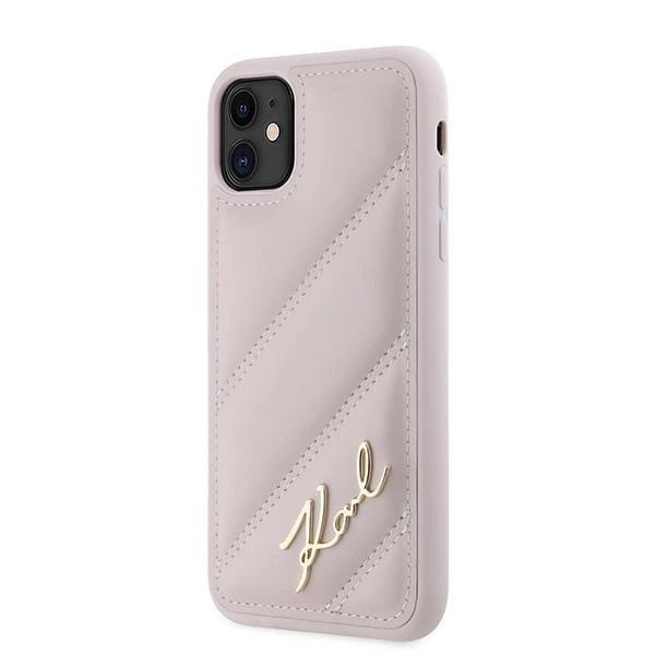 KARL LAGERFELD DIAGONAL QUILTED SCRIPT COVER TIL IPHONE 11 / XR - PINK