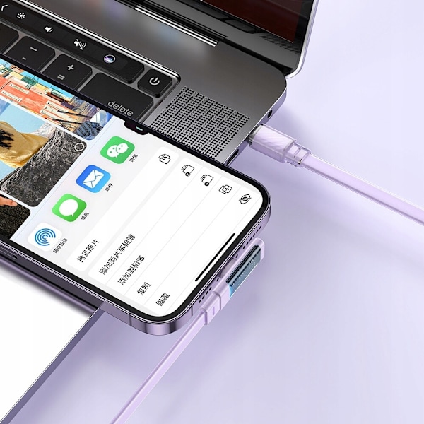 MCDODO ANGLE USB-C LIGHTNING FLAT KABEL 36W IPHONE 13 14 LILLA 1M