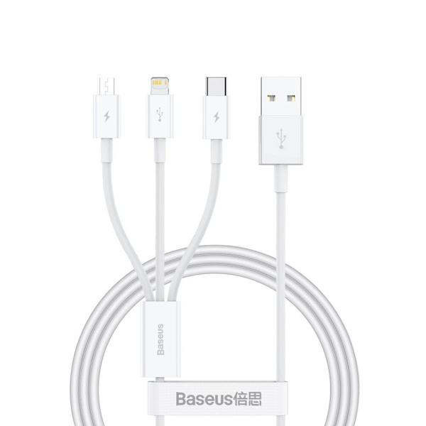 Baseus Superior Series USB-A - USB-C / Lightning / micro USB 3.5A-kabel 0.5m - hvit