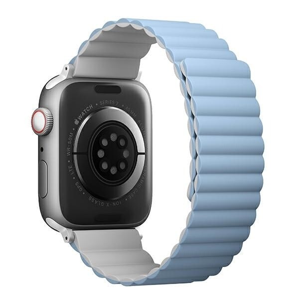 Unik Revix-rem for Apple Watch 1/2/3/4/5/6/7/8/SE/SE2/Ultra 42/44/45/49 mm. Vendbar Magnetisk hvit-blå/hvit