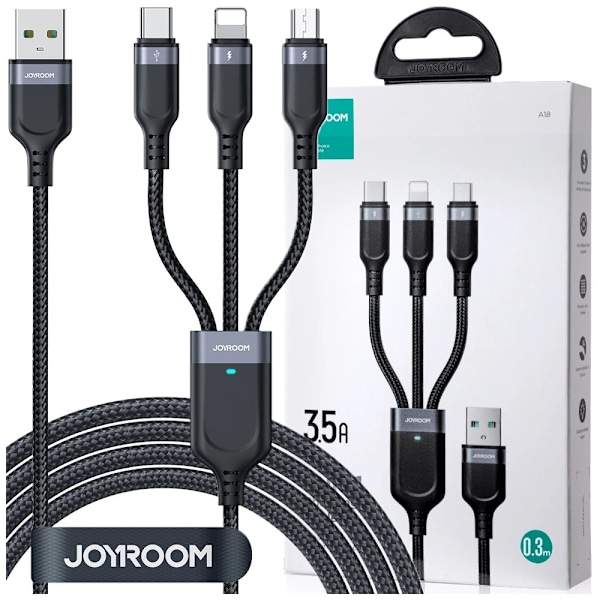 Joyroom Multi-Use Series 3-i-1 kabel S-1T3018A18 Lightning USB-C micro USB 30 cm - svart